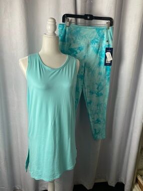 Marika Light Aqua Sleeveless Tank with Tie-Dye Aqua Leggings